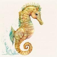 Adorable Watercolor Handpainted Seahorse Clipart for Baby Book AI Generated photo