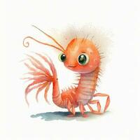 Adorable Watercolor Handpainted Shrimp for Baby Book Clipart on White Background AI Generated photo