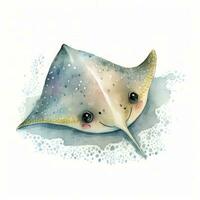 Adorable Watercolor Handpainted Stingray Clipart for Baby Book AI Generated photo