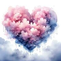 Dreamy Watercolor Heart Shaped Cloud Clipart on White Background AI Generated photo