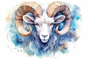 Watercolor Painting of Aries Zodiac Sign in Botanical Style on Pure White Background AI Generated photo