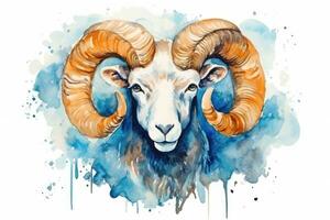 Watercolor Painting of Aries Zodiac Sign in Botanical Style on Pure White Background AI Generated photo