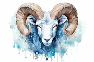 Watercolor Painting of Aries Zodiac Sign in Botanical Style on a Pure White Background AI Generated photo