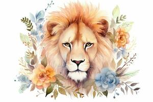 Watercolor Painting of Leo Zodiac Sign in Botanical Style on Pure White Background AI Generated photo