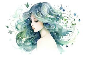 Watercolor Painting of Virgo Zodiac Sign in Botanical Style on Pure White Background AI Generated photo