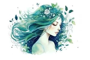 Watercolor Painting of Virgo Zodiac Sign in Botanical Style on Pure White Background AI Generated photo