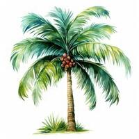 tropical acuarela palma árbol clipart en blanco antecedentes ai generado foto