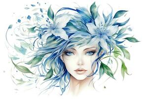 Watercolor Painting of Virgo Zodiac Sign in Botanical Style on Pure White Background AI Generated photo