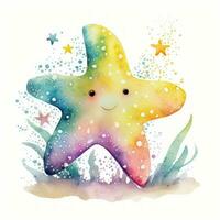 Colorful Watercolor Starfish Clipart for Baby Book on White Background AI Generated photo