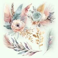 Gentle Pastel Watercolor Wedding Style Floral Arrangements on White Background AI Generated photo