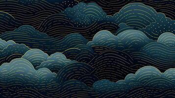 Seamless Dark Sky Blue Wave Line Arts Background AI Generated photo
