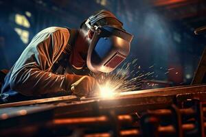 Skilled Welder Repairing Steel Frame at Workshop AI Generated photo