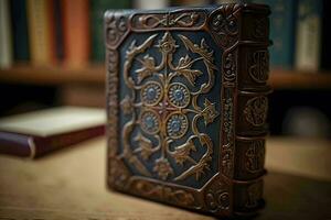 Ancient LeatherBound Book with Intricate Designs AI Generated photo