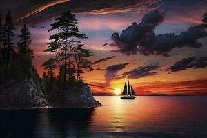 Sailing through a Beautiful Sunset over Lake Superior AI Generated photo