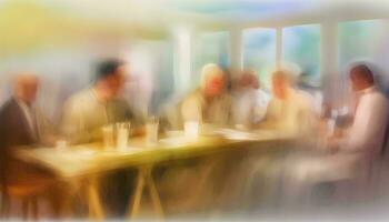Blurry Meeting of People at Table AI Generated photo