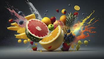 Tropical Fruit Burst with Berry Juice Splash AI Generated photo