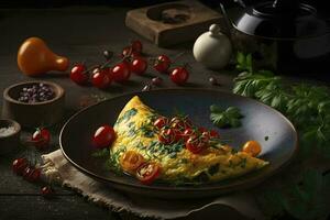 Delicious Omelet with Parsley and Cherry Tomatoes AI Generated photo