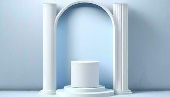 Stylish Blue and White 3D Podium for Presentations AI Generated photo