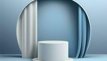 Realistic 3D Blue and White Cylinder Pedestal Podium AI Generated photo