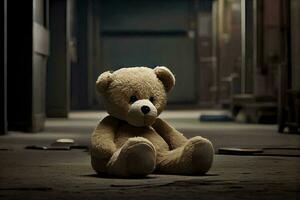 Lonely Teddy Bear The Symbol of a Victim AI Generated photo