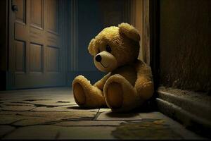Depressed Teddy Bear Lying on the Floor A Symbol of Victimhood AI Generated photo
