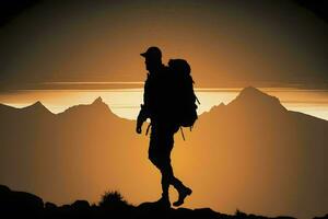 Hiker Silhouette at Sunset AI Generated photo