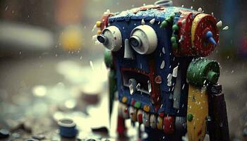 Colorful Robot Crying with Google Colors Made out of Junk AI Generated photo