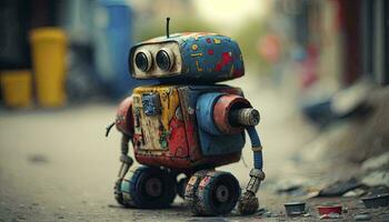 Whimsical Robot Made from Recycled Materials AI Generated photo