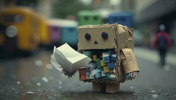 Creative Robot Sculpture Made from Recycled Materials AI Generated photo