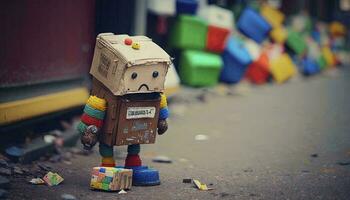 Superb Robot Made of Junk Lost in a Colorful Google Wonderland AI Generated photo