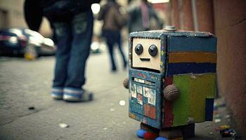 Colorful Robot Sculpture Made from Recycled Materials AI Generated photo