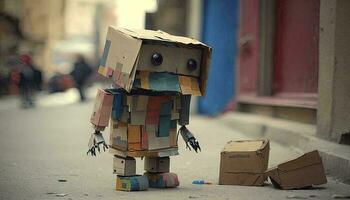 Colorful GoogleInspired Robot Sculpture Made from Recycled Materials AI Generated photo