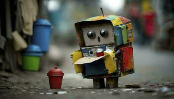 Creative Collage Artwork Superb ChatGPT Robot Made from Junk and Google Colors AI Generated photo