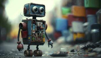 Creative Robot Sculpture Made of Recycled Materials AI Generated photo