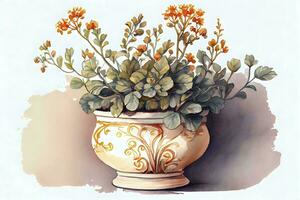 Detailed Watercolor Illustration of Victorian Style Pottery AI Generated photo