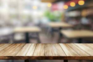 Cozy Cafe with Wood Table and Blurred Background Perfect for Your Photos AI Generated