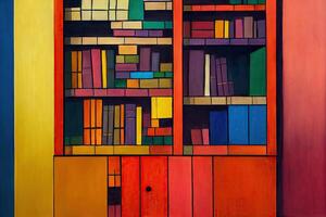 A Colorful Library with an Ancient Wooden Bookcase AI Generated photo