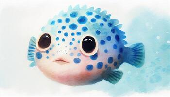 Whitespotted Pufferfish A Delicate Watercolor Painting AI Generated photo