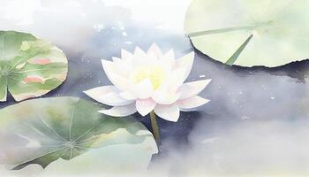 Chinese Lotus Roughly Drawn Watercolor Painting AI Generated photo