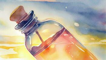 Ammonia Sunrise A Stunning Watercolor Picture of a Small Bottle AI Generated photo