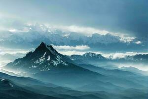 Epic Aerial View of Caucasus Mountains under Moving Clouds AI Generated photo