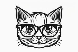 Whimsical Cat Face with Eyelashes and Eyeglasses AI Generated photo