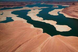 Aerial View of Colorado River and Trachyte Canyon Overlooking Lake Powell AI Generated photo