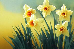 Vibrant Daffodil Watercolor Modern Art on White Background AI Generated photo