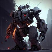 Futuristic Robot with Laser Cannon and HighTech Armor AI Generated photo