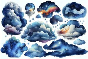 Whimsical Blue Cosmic Clouds on Art Scale AI Generated photo