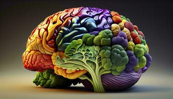 Healthy Brain A Colorful Vegetarian and Vegan Concept of Nutritious Nutrition AI Generated photo