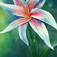 Vibrant Lily Watercolor Painting on White Background AI Generated photo