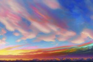 Dreamy Sunset Panorama with Vibrant Cloudscape AI Generated photo