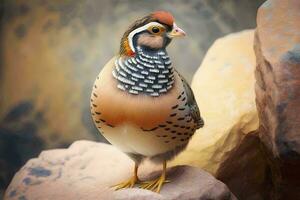Graceful Rock Partridge perched on a branch AI Generated photo